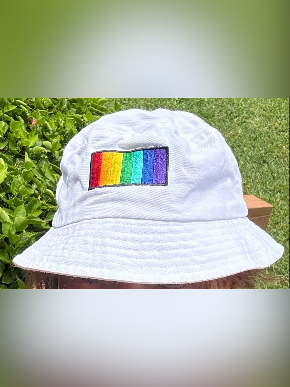 Comté Bucket Hat White LGBTQ Rainbow On Front 100% Cotton Unisex Adult One Size